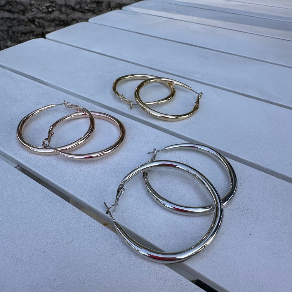 Lane Bryant Gold, Silver, and Rose Gold Hoop Earrings - Picture 3 of 6